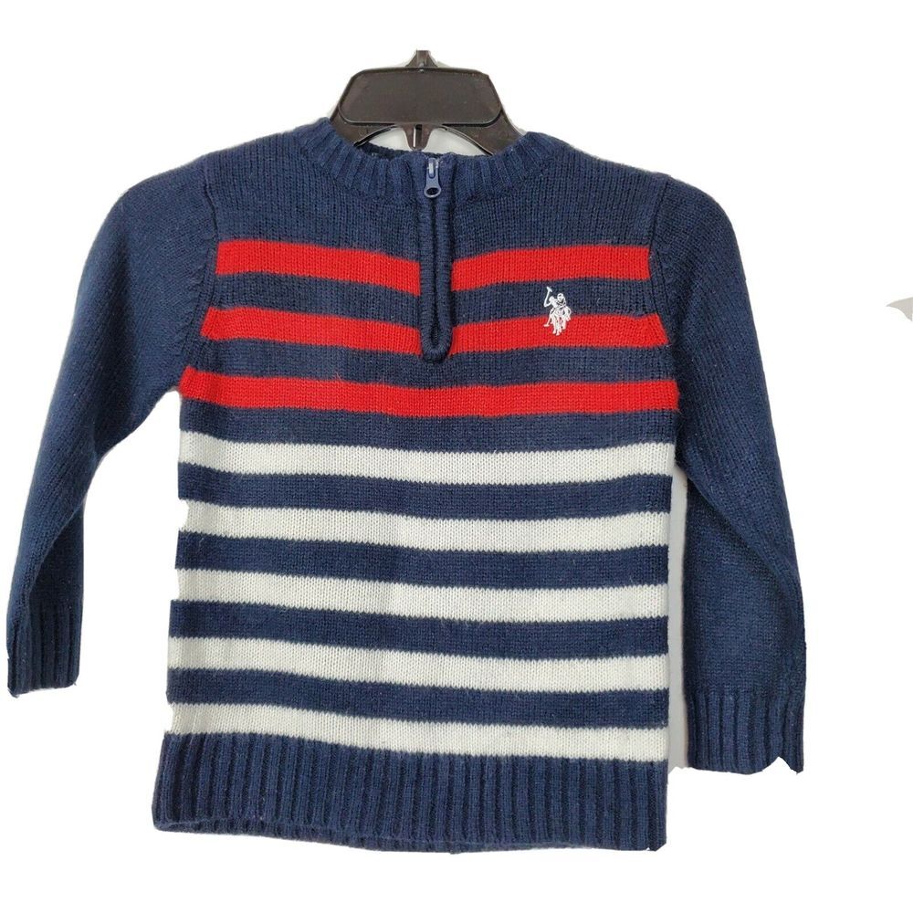 U.S. Polo Assn Kids Sweater Navy Blue Red‎ Striped Size 4 Holiday Christmas